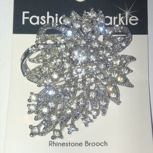 Silver Tone CZ Rhinestone Fashion Modern Brooch Shoulder Pin